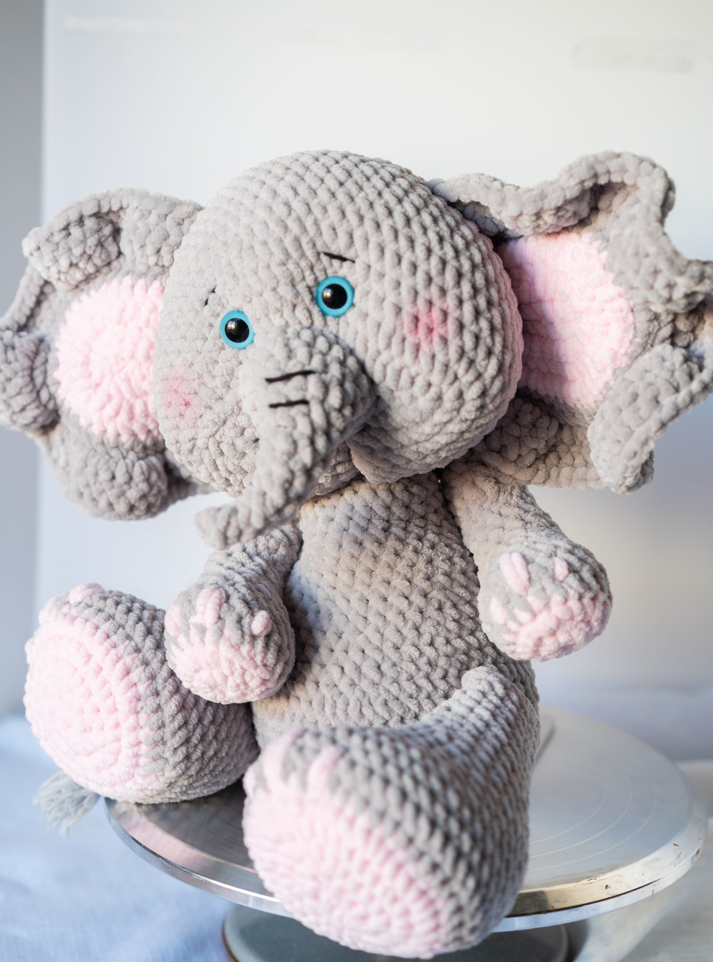 Large Pink & Gray Crochet Elephant